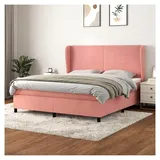 Lattenrost mit Matratze, Rosa, 160 x 200 cm, Samt, Plattform, mit Lattenhalter, einfache Montage, für Schlafzimmer, Erwachsene