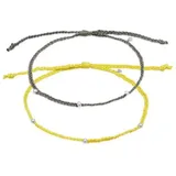 Elli Fußketten Set Nylon Bändchen Beads Set (2 tlg) 925 Silber, Boho gelb
