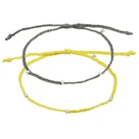 Elli Fußketten Set Nylon Bändchen Beads Set (2 tlg) 925 Silber, Boho gelb