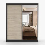 imoebel24 Schwebetürenschrank, Schwarz, Sonoma Eiche, Holzwerkstoff, 5 Fächer, Rechteckig, 183x218x61 cm, Schlafzimmer, Kleiderschränke, Schwebetürenschränke