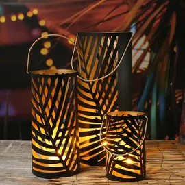 MARELIDA Windlicht mit Blattmotiv Farn Laterne Set Kerzenhalter 3 Größen 3er Set