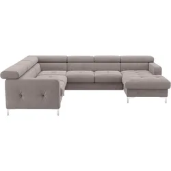 Wohnlandschaft COTTA "Sammy U-Form", grau (stone), B:304cm H:74cm T:240cm, 100% Polyester, Sofas, mit Kopfteilverstellung, optional mit Bettfunktion und Bettkasten