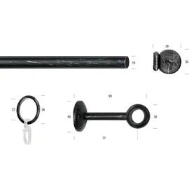 GARESA Gardinenstange GARESA "ESPERANCA", schwarz, L:380cm Ø:16mm, Metall, Gardinenstangen, rustikale Vorhanggarnitur, verlängerbar, Eisen, Endk. Kugel, m. Ringe