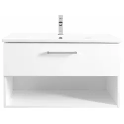Waschtisch OPTIFIT "Napoli", weiß (weiß glanz, weißsgl), B:85cm H:50,5cm T:45cm, Waschtische, Soft-Close-Funktion, Breite 85 cm
