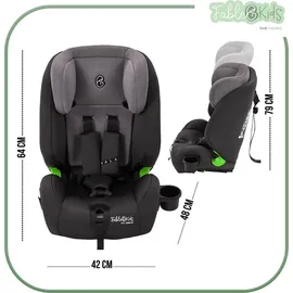 fablekids Kinderautositz mit Isofix | Autokindersitz ab 15 M. | Autositz für Kinder 76-150cm | 3-Punkt-Gurt | ECE R129/03 | Grau