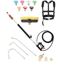 Vevor 6358 mm Teleskop-Hochdruckreinigerlanze, Teleskopstrahlrohr, 4000 PSI Teleskop-Sprühstab mit Verlängerungsstangen, Bürstenkopf, Schwenkkupplung, 7 Düsen, Stützgurt, für Dachrinnen