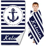 WEQEER Personalisiert Microfaser Strandtuch Badetuch, Anker Ruder Badetuch Handtuch mit Namen, Mikrofaser Strandtuch Groß 90x180cm für Reise, Strand, Sauna (1,40x80cm)