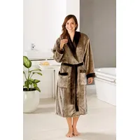 Gözze Unisex-Bademantel Seidenfeeling, ideal für Sauna & Spa, Hotelbademantel, Morgenmantel, Langform, Wellsoft-Microfaser, Schalkragen, Gürtel, für Damen & Herren, mit edlem Glanz, lang braun XL | 125 cm