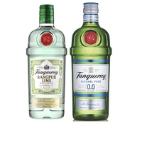 Tanqueray Rangpur Lime + Tanqueray 0,0% | aromatisierter Gin + alkoholfreie Destillat- Alternative auf einen Klick | für Gin Tonic, Cocktails & nicht-alkoholische Varianten | Sommer pur | 2 x 700ml |