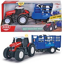 DICKIE Massey Ferguson Traktor mit Tieranhänger und Kuh 203734003 Spielzeugauto