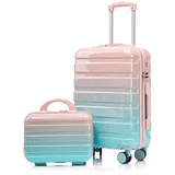LVHOM Hartenschalenkoffer-Set 2-teilig aus ABS-Hartschale, 14"-20"-Set mit 360° Rollen, Reisekoffer-Set, Trolley Set wasserdicht, Rosa - Rosa