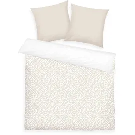Tom Tailor Renforcé Bettwäsche ORGANIC LEAVES Beige/Weiß 200 x 220 cm + 2 x 80 x 80 cm