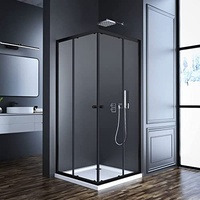 Duschkabine Eckeinstieg mit Doppelschiebetür Schwarz 75x80x185 cm, Schiebetüren Duschabtrennung Duschwand 6mm ESG gehärtetes Glas, Dusche Duschtür Höhe 185 cm