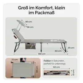 CASARIA Sonnenliege 2er-Set klappbar 200 x 60 x 80 cm Creme