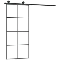 vidaXL Schiebetür mit Beschlag 90x205 cm ESG-Glas & Aluminium - Schwarz