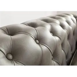 Massivmoebel24 Sofa 2-Sitzer Echtleder 158x82x75 grau CHESTERFIELD #202