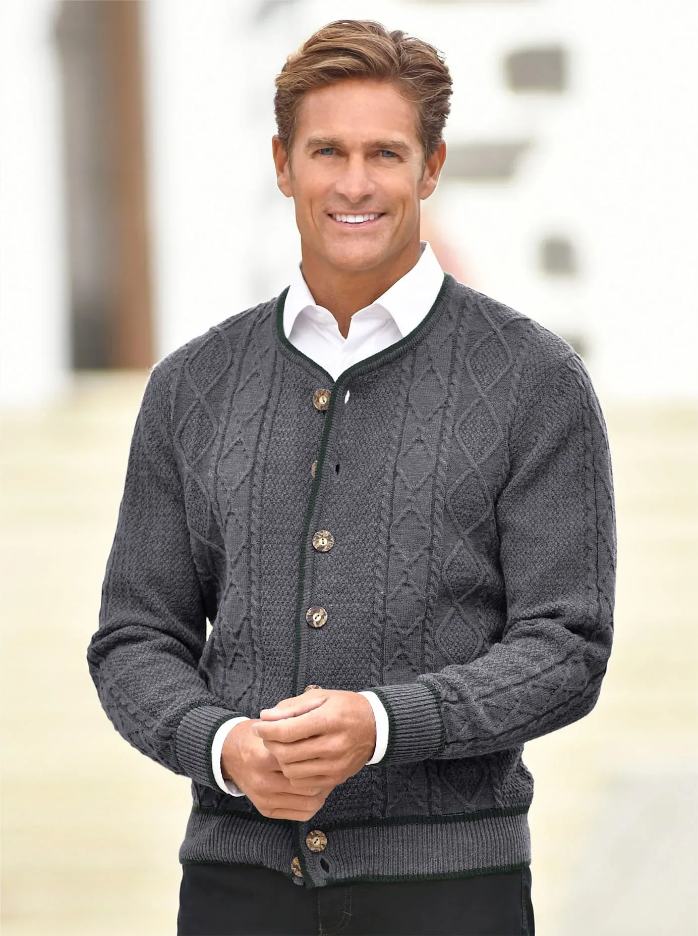 Strickjacke MARCO DONATI, Herren, Gr. 52, grau (grau, meliert), 70% Polyacryl, 30% Wolle, unifarben, Strickjacken Strickjacke
