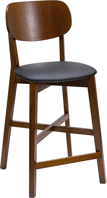 Tabouret de bar noyer et assise noire H65 cm LUCIA