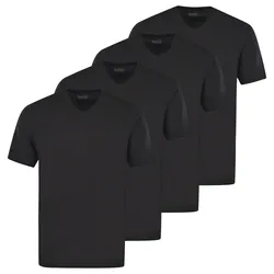hajo Herren T-Shirt, 4er Pack - Basic, Kurzarm, V-Ausschnitt, Baumwolle, uni Schwarz 5XL