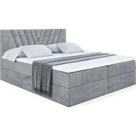 altdecor Boxspringbett mit Matratze und Topper, Polsterbett mit Bettkasten, Bett mit Stauraum H3-Matratze, Doppelbett, Springboxbett - ERNINA - Grau Samt