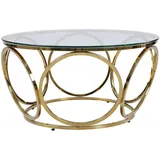 dynamic24 Couchtisch Ø 80 cm gold Glastisch Beistelltisch Sofatisch Wohnzimmertisch