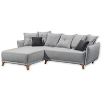 Stella Trading PAMPLONA Ecksofa mit Schlaffunktion, Silber / Anthrazit - Moderne Eckcouch in L-Form mit Bettkasten - 255 x 91 x 185 cm (B/H/T)