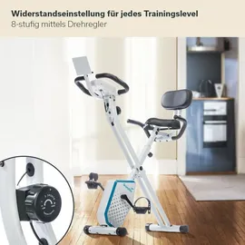 Skandika Foldaway X-1000 PLUS - Handpuls-Sensoren, Bluetooth Computer, Tablet-Halterung, Rückenlehne (weiß/blau)