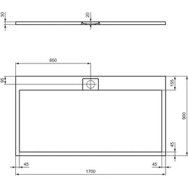 Ideal Standard Ultra Flat S i.life Rechteck-Brausewanne 1700x900x30mm, T5239FR,