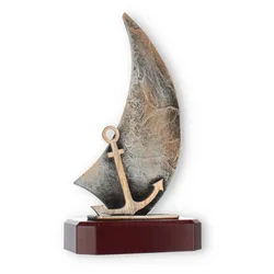 Pokal Zamakfigur Segel altgold auf mahagonifarbenen Holzsockel 24,8cm