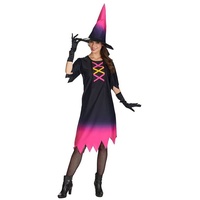 Metamorph Kostüm Neon-Hexe Kostüm, Hexenkostüm mit grellem Farbverlauf schwarz 44-46