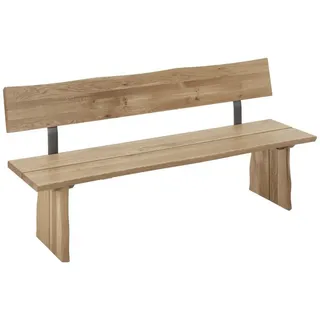 Linea Natura Sitzbank, Eiche, Holz, Metall, Wildeiche, massiv, 180x87x46 cm, mit Rückenlehne, abwischbar, Esszimmer, Bänke, Sitzbänke