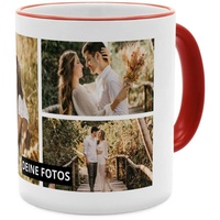 PhotoFancy® - Fototasse 'Collage' - Personalisierte Tasse mit eigenem Foto - Rot - Layout Collage 3 Bilder