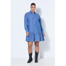 Studio Untold Damen große Größen Übergrößen Plus Size Jeanskleid, Oversized, Saumvolant, weiter Langarm Blue Denim 46+ 848736902-46+ - 46-48