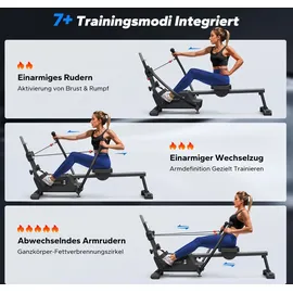 Merach - Magnetisches Rudergerät 36 kg Widerstand, 7 Modi, bis 158 kg, lcd & Tablet-Halter, Bluetooth Kinomap, leise