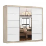 fabryka mebli idźczak Schwebetürenschrank, Kleiderschrank mit Spiegel, 250cm Sonoma Eiche, Weiß, Alba - Hellbraun