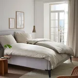 Bugatti Bettwäsche 155x220 cm - 100% Baumwolle, Reißverschluss, anschmiegsam, weich & waschbar, Satinbettwäsche beige blau einfarbig