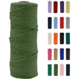 POPOYU Makramee Garn 2mm, Makramee Garn Avocadogrün, Makramee Baumwollgarn 2 mm x 100 m, Baumwollkordel Natur, Baumwoll Bastelschnur für Basteln Stricken Boho Deko DIY Handwerk Wandbehang Wohnzimmer