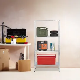 Relaxdays Metallregal verzinkt, 4 Böden, bis 160 kg, Schwerlastregal Stahl, Lagerregal Keller, HBT: 150x75x30 cm, Silber