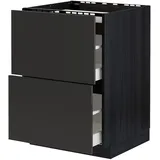 IKEA METOD / MAXIMERA Unterschr.f. Kochf./2 Fronten/2Sch. schwarz/Nickebo matt anthrazit 60x60 cm