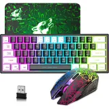 Kabellose Tastatur Und Maus Set - Schwarz Gemischt Weiß 2 in 1 USB Empfänger - Type-c Wiederaufladbar Beleuchtet Tastatur - Ergonomie Atmende Licht - Schwarz