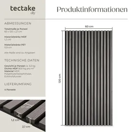 Tectake Akustikpaneel Sonic Wall Eiche hellgrau 4 St. 60 x 120 x 2,1 cm