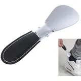 CZNBZIU Schwarzer Faltbarer Schuhanzieher aus Metall, langlebig mit Edelstahl-Kunstleder, tragbar, modisches Schuhlöffel-Zubehör, Schuhlöffel