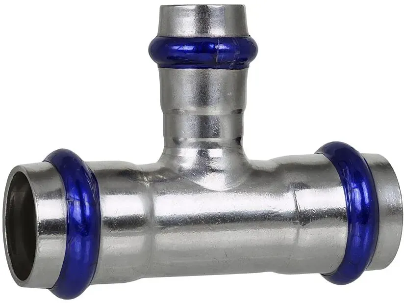 Edelstahl Pressfitting T-Stück Mittelabgang reduziert, Kontur V (Ausführung: 22 - 15 - 22 mm)