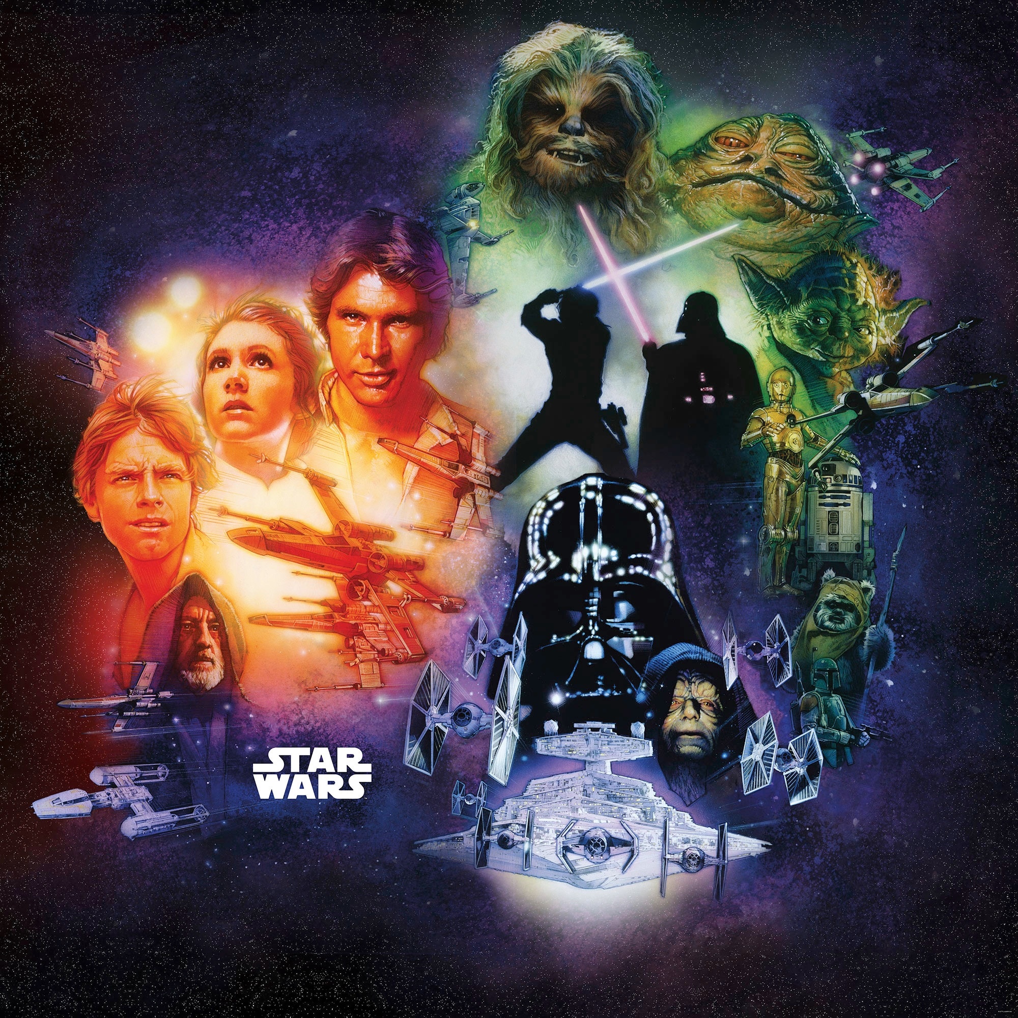 KOMAR Vliestapete "Star Wars Classic Poster Collage" Tapeten 250x250 cm (Breite x Höhe) Gr. B/L: 250 m x 250 m, Rollen: 1 St., schwarz (schwarz, weiß) Vliestapeten