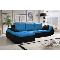 Fun Möbel Ecksofa Sofa KLEO mit Schlaffunktion Schwarz-Blau Ottomane Links - Schwarz