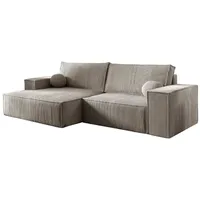 Deine Möbel 24 Wohnlandschaft NEPTUN 255 cm breit Ecksofa Sofa Wohnzimmer L-Couch Cord Samt, Grau Beige Dunkelgrau Anthrazit Graphit Schwarz Hellgrau Creme 2 Teile, mit Schlaffunktion Bettfunktion Bettkasten Stauraum beige
