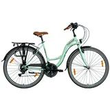 LUCHS Cityrad 26 Zoll Luchs Feline City Bike Citybike Damenrad 21-Gang Shimano, 21 Gang, Kettenschaltung, 21-G Shimano, ab 150cm, RH46cm, StVZO-Licht, hochwertige Lackierung grün