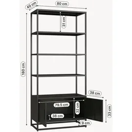 [en.casa] Bücherregal Hailuoto 80 x 40 x 180 cm Schwarz