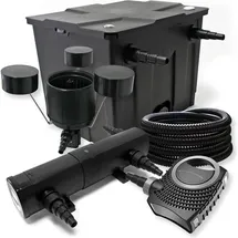 Wiltec Filter Set Bio Teichfilter 12000l, UVC Teichklärer mit 36W, 80W Pumpe, Schlauch u. Skimmer