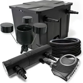 Wiltec Filter Set Bio Teichfilter 12000l, UVC Teichklärer mit 36W, 80W Pumpe, Schlauch u. Skimmer